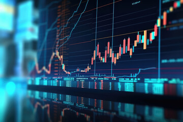 stock market investment trading on blue background. Economic trends business. Generative AI. - obrazy, fototapety, plakaty