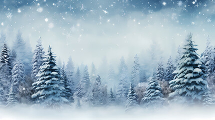 christmas trees with snow winter scene seamless pattern, in the style of photobashing