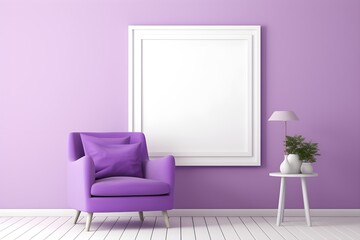 Simple purple interior room with empty poster on the wall