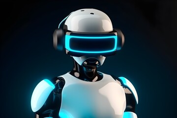 Obraz na płótnie Canvas Robot in virtual reality glasses, concept technology background