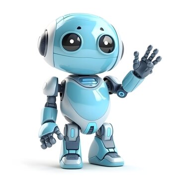 Cartoon robot of blue color isolated on white background