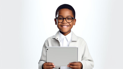 arican american kid company worker smile holding digital - Powered by Adobe