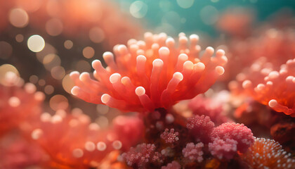 coral flowers and coralline anemone create a mesmerizing abstract background, symbolizing beauty and resilience in the underwater world - obrazy, fototapety, plakaty