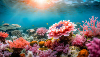 coral flowers and coralline anemone create a mesmerizing abstract background, symbolizing beauty and resilience in the underwater world