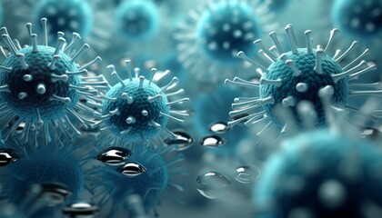 Vibrant depiction of influenza covid 19 virus cell on conceptual abstract background. - obrazy, fototapety, plakaty