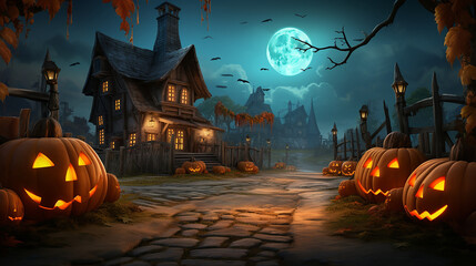 halloween background with pumpkin and bats