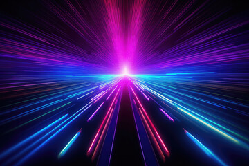 Colorful light trails with motion effect on black background. Generative AI.