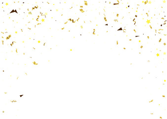 Golden Confetti Falling On White Background. Vector Illustration