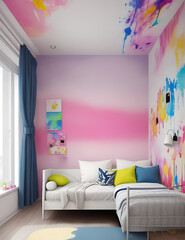 Colorful painting background on room. ai generated