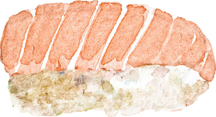 Watercolor painted sushi. Hand drawn fresh seafood design element isolated on white background.