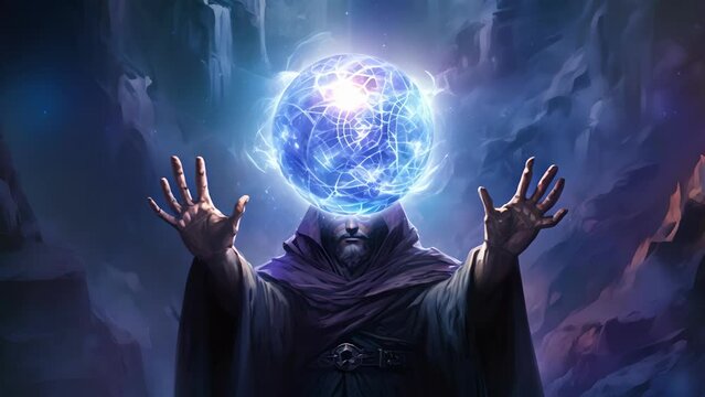 The mage stared into a crystal sphere fingers tracing complicated runes in the air. The air grew heavy and thick as arcane forces grew and from the ether emerged a powerful being the