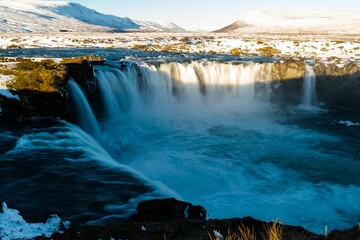 Scenic shot of Godafoss waterfall in Northern Iceland