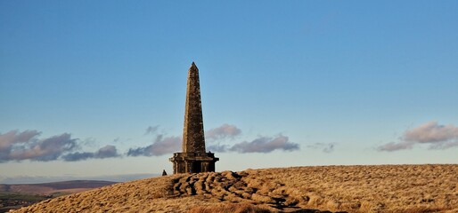 The Stoodley Pike monument on a hill in the south Pennines in West Yorkshire, northern England