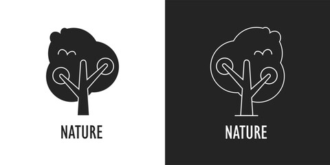 black and white tree vector, logo, icon. nature, tree plant, leaf, leaves, plant, leaf, leaves, organic, environment, eco, ecology, oak, branch, sticker, clipart, flat, icon, logo, vector illustration