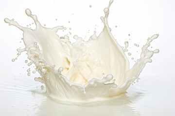 Captivating single milk splash suspended in midair, isolated on pristine white background