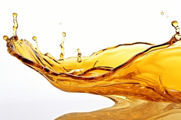Spectacular single splash of luscious honey suspended in midair against a pristine white background