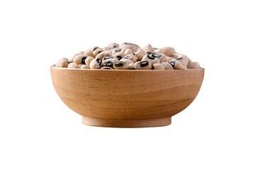 Black eye peas or cowpeas in wooden bowl