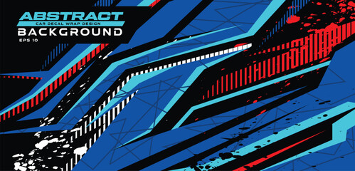 abstract background modern car decal wrap grunge splash geometric stripe design blue red racing sport pattern - obrazy, fototapety, plakaty