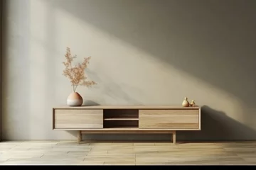 Foto op Aluminium Simple minimal cabinet for tv interior wall mockup,3d rendering. generative ai. © SEUNGJIN