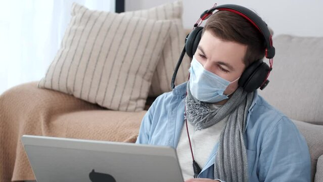 work from home putting the mask on and snesing 