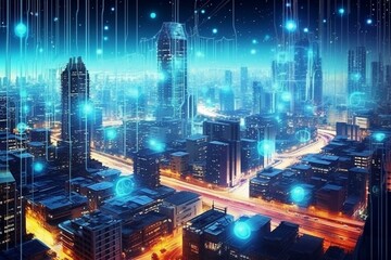 Concept of futuristic urban environment with fast internet of things connection. Generative AI
