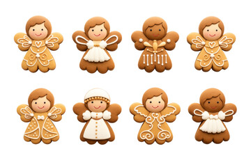 Collection of Gingerbread Angel on transparent background.