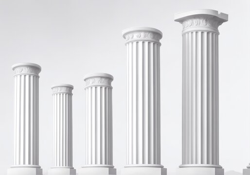Bunch of doric column on plain white background from Generative AI