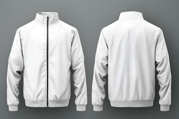 Blank white jacket mockup on grey background, front and back view - obrazy, fototapety, plakaty
