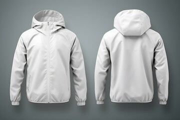 Blank white windbreaker jacket mockup, front and back view - obrazy, fototapety, plakaty
