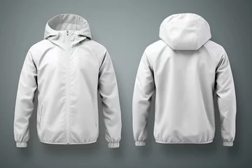 Fotobehang Blank white windbreaker jacket mockup, front and back view © vectornation