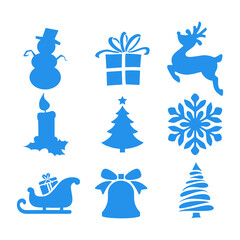 set of christmas icons with blue color