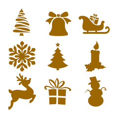 christmas icon set gold color