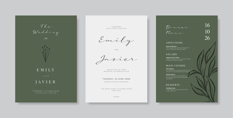 Simple and elegant wedding card template. engraved flower wedding invitation template