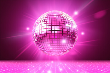 Obraz premium rosa pink Discokugel mit Lichtern und Lichteffekten und mit Platz für Text. Querformat. Generative Ai.