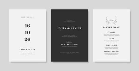 Elegant black and white wedding card template. luxury and minimalist wedding invitation with engraved style - obrazy, fototapety, plakaty