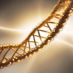 close up of a gold DNA strand, Medical Science and Biotechnology Concept, Luminous DNA. Generative AI.