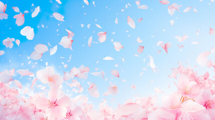 青空と舞い散る桜の花びらのイラスト - obrazy, fototapety, plakaty
