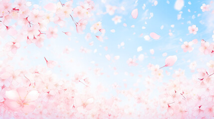 Fototapeta na wymiar 青空と舞い散る桜の花びらのイラスト