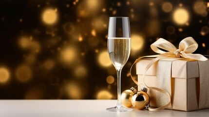 Champagne glasses and gift box.