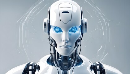 Naklejka premium Futuristic blue and white robot with artificial intelligence