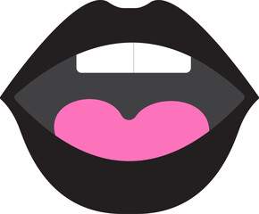 Woman mouth wide open scream female black lips vector illustration.