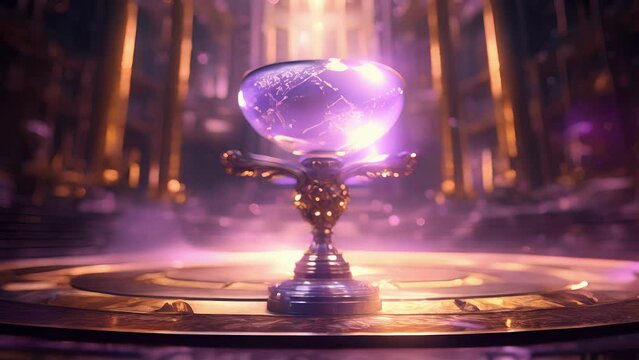A shining silver chalice filled with a swirling vortex of violet and yellow light stands in the center of the room. When imbibed the potion causes those who drink it to forget all thoughts