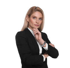 Portrait of beautiful woman on white background. Lawyer, businesswoman, accountant or manager