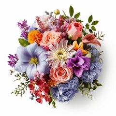 Fresh flower bouquet with assorted colors isolated on white background