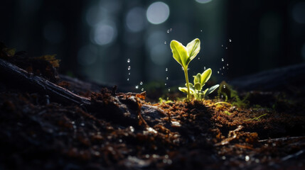 A small green sprout emerging from the ground