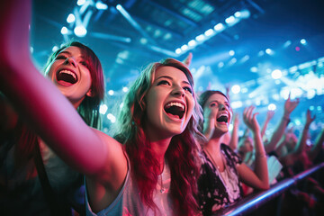 very happy audience girls in the edm club  concert