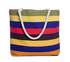 Fototapeta premium Stylish striped beach bag isolated on white