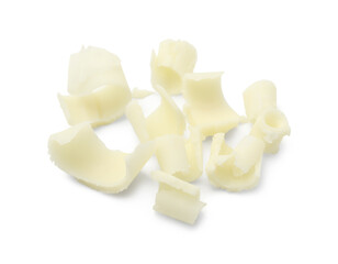 Many tasty chocolate shavings isolated on white