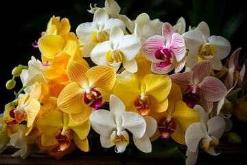 Stunning yellow and white pink orchids. Generative AI