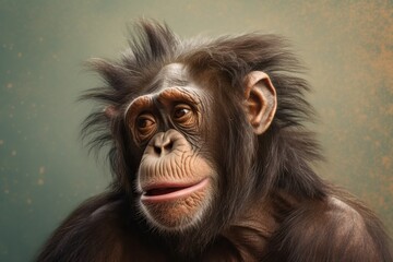portrait of a depressed chimpanzee feeling sad, concept of Loneliness